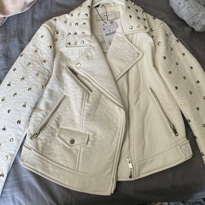 Zara Faux White Leather Jacket Size M
